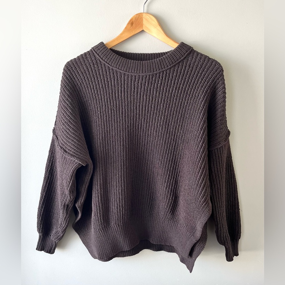 Aerie Chunky Crewneck Oversized Sweater Chocolate Brown Size XS -off-duty casual